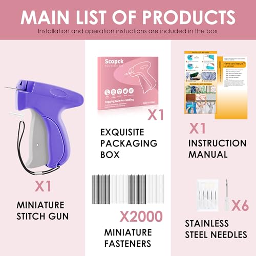 Image of Stitch Gun for Clothes - Handheld Stitch Gun Quick Clothing Fixer - Mini Sewing Kit Micro Tagging Gun - Includes 6 Needle, 1000 Black Fasteners & 1000 White Fasteners