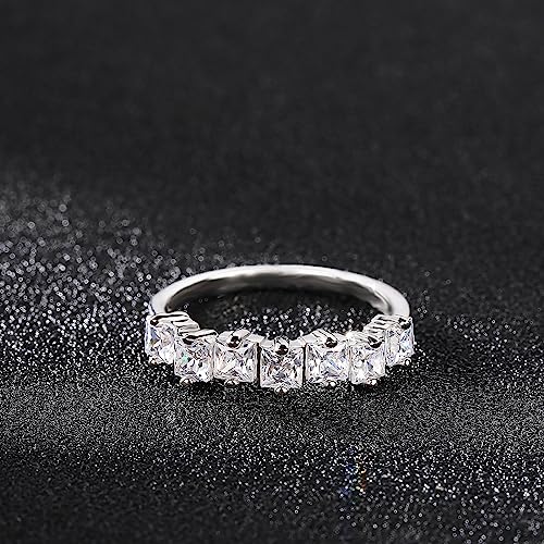Sterling Silver Wedding Band for Women, CZ Cubic Zirconia Rings White Gold Plated Half Eternity Ring Size 5-103