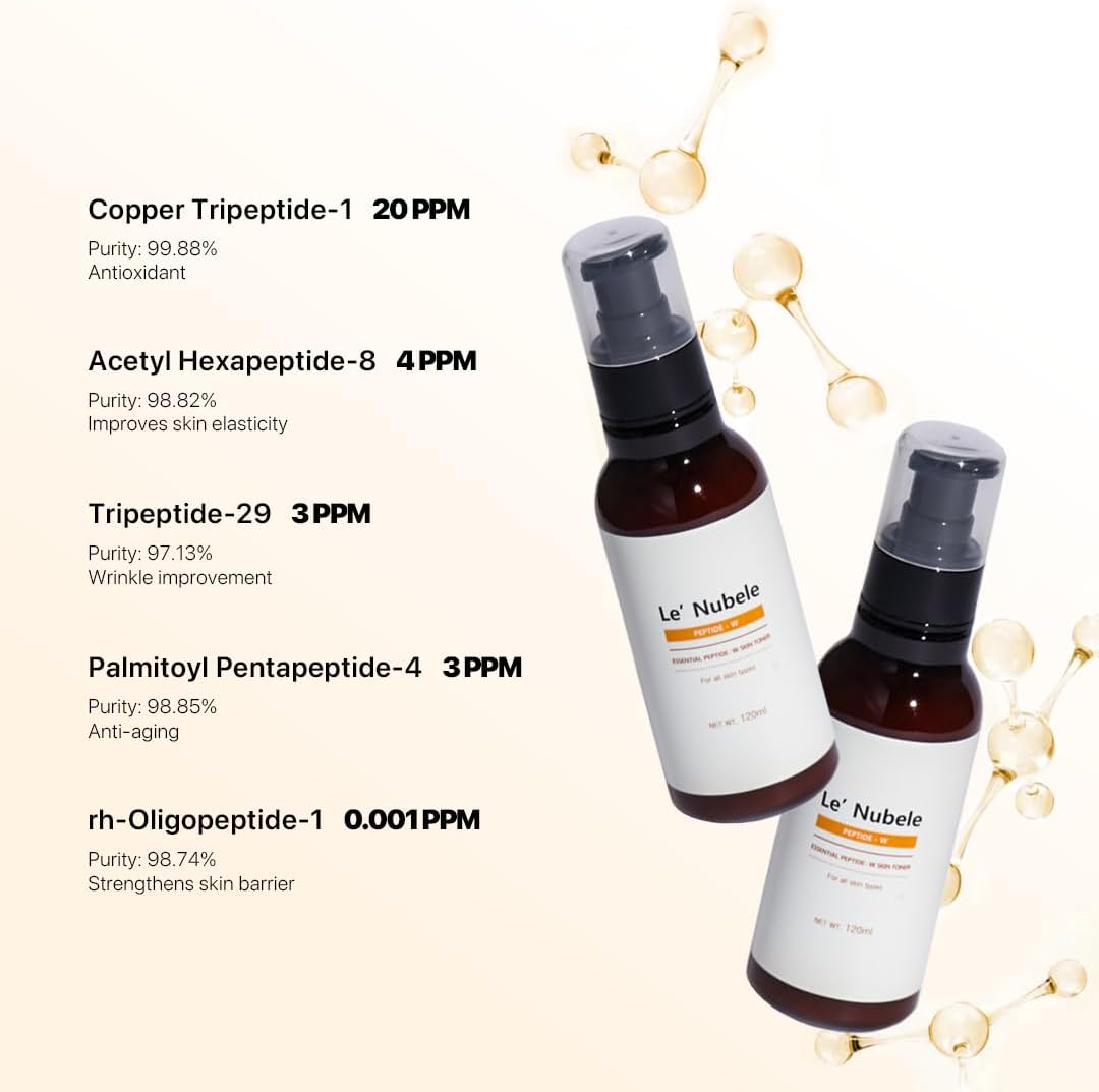 Le Nubele Essential Peptide W Skin Toner - Anti- Wrinkle & Firming Toner with Multi-Peptide Complex & EGF, Collagen Booster, Hydrating, Soothing & Barrier Care, Korean Skin Care 120ml / 4.05 fl.oz - Image 3