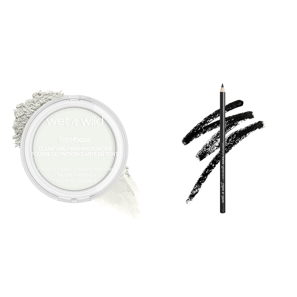 wet n wild Bare Focus Clarifying Finishing Powder & Color Icon Kohl Eyeliner Pencil - Baby's Got Black Bundle