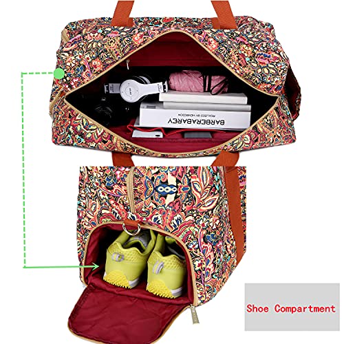 BAOSHA HB-32 Canvas Travel Duffel Bag Weekender Overnight Bag Carry on Oversized for Women and Ladies (Colour with Shoe Compartment) - Image 4