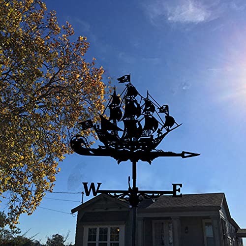 Ydhnb Weathervane In Garden & Outdoors Weather Vane Stainless Steel Sailing Boat Pirate Ship Weathervane Black Spray Paint Outdoor Sheds Iron Yard Roof Barns Decoration #TOP2