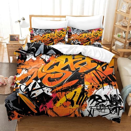Housse de couette fermeture éclair résistante parure lit graffiti ado