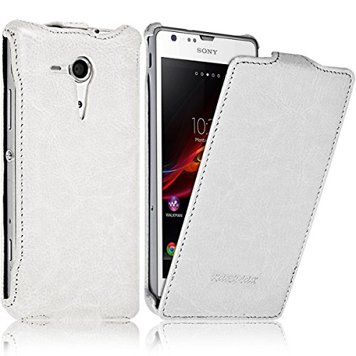 KARYLAX Seluxion - Housse Etui Coque Rigide à Clapet pour Sony Xperia SP Couleur Blanc + Film de Protection