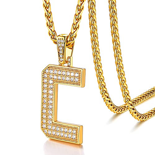 U7 Gold Initial Number Necklace for Men Women, 18K Gold/Silver Plated Diamond CZ Letter Pendant Necklace Big A-Z 0-9 Hip Hop Jersey, Customerized Lett