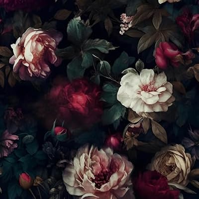 Fvlow Moody Dark Floral Peel and Stick Wallpaper Waterproof Contact Paper, Self Adhesive Vinyl for Living Room Bedroom Bathroom, Removable Wall Covering Furniture Decor, 17.4" x 394" Goth Black Maroon