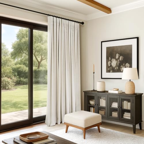 Image of INOVADAY 100% Blackout Curtains for Bedroom, Cream Black Out Curtains 84 Inch Long, Clip Rings Linen Blackout Drapes, Thermal Insulated Room Darkening for Living Room, 1 Panel - W102xL84