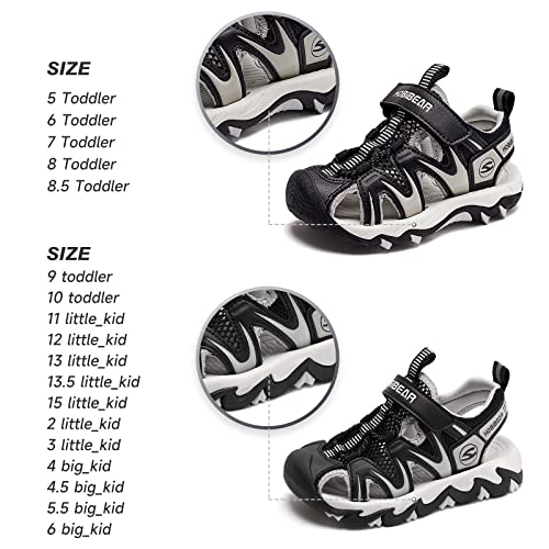 Hobibear Kids Sandals For Boys Girls Sport Water Sandals Closed-Toe Outdoor(Toddler/Little Kid/Big Kid),Black Grey 12 Little_Kid #TOP1