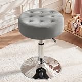 Furniliving Taburete otomano de maquillaje giratorio ajustable de terciopelo de mediados de siglo; taburete redondo moderno de gran tamaño para dormitorio y sala de estar (color gris claro)