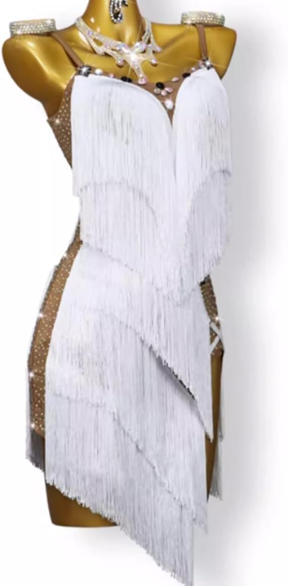 Flapper Tassel Latin Dance Competition Dress Szelki Cha Cha Salsa Kostium Sala Balowa Strój