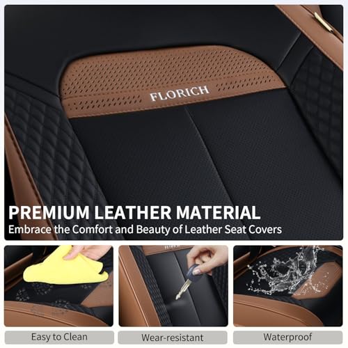 Image of FLORICH Car Seat Covers Front Seats Only, Luxury Leather Seat Covers Universal Anti-Slip Driver Seat Cover, Automotive Vehicle Seat Covers fit for Trucks Vans SUVs Sedans (2 Packs, Coffee)