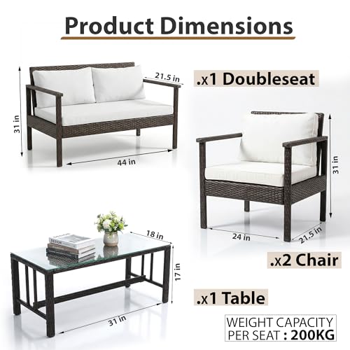 Image of BRISHI Outdoor Sofa Set || Balcony Sofa || Patio Furniture Sets || Indoor Sofa|| Wicker Rattan Garden Sofa Set with Cushion and Center Table, 4 Seater (Brown & White)