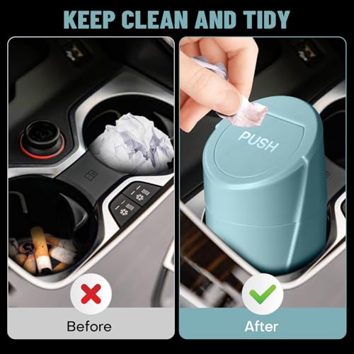 Image of Car Trash Can Bin with Lid - Car Garbage Can Cup Holder - Dark Green Mini Leakproof Vehicle Trash Garbage Can Bin with 20pcs Trash Bags-Car Organizers and Storage for Front Back Seat Accessories