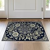 ODIKA 2'x3' Washable Indoor Accent Rug - Oriental Navy Blue Non-Slip Small Carpet for Entryway, Kitchen, Flatwoven | Ref: 1519525