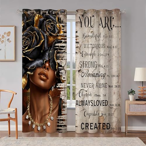 HIYSMT African American Black Woman Curtains Queen Black Girl Blackout