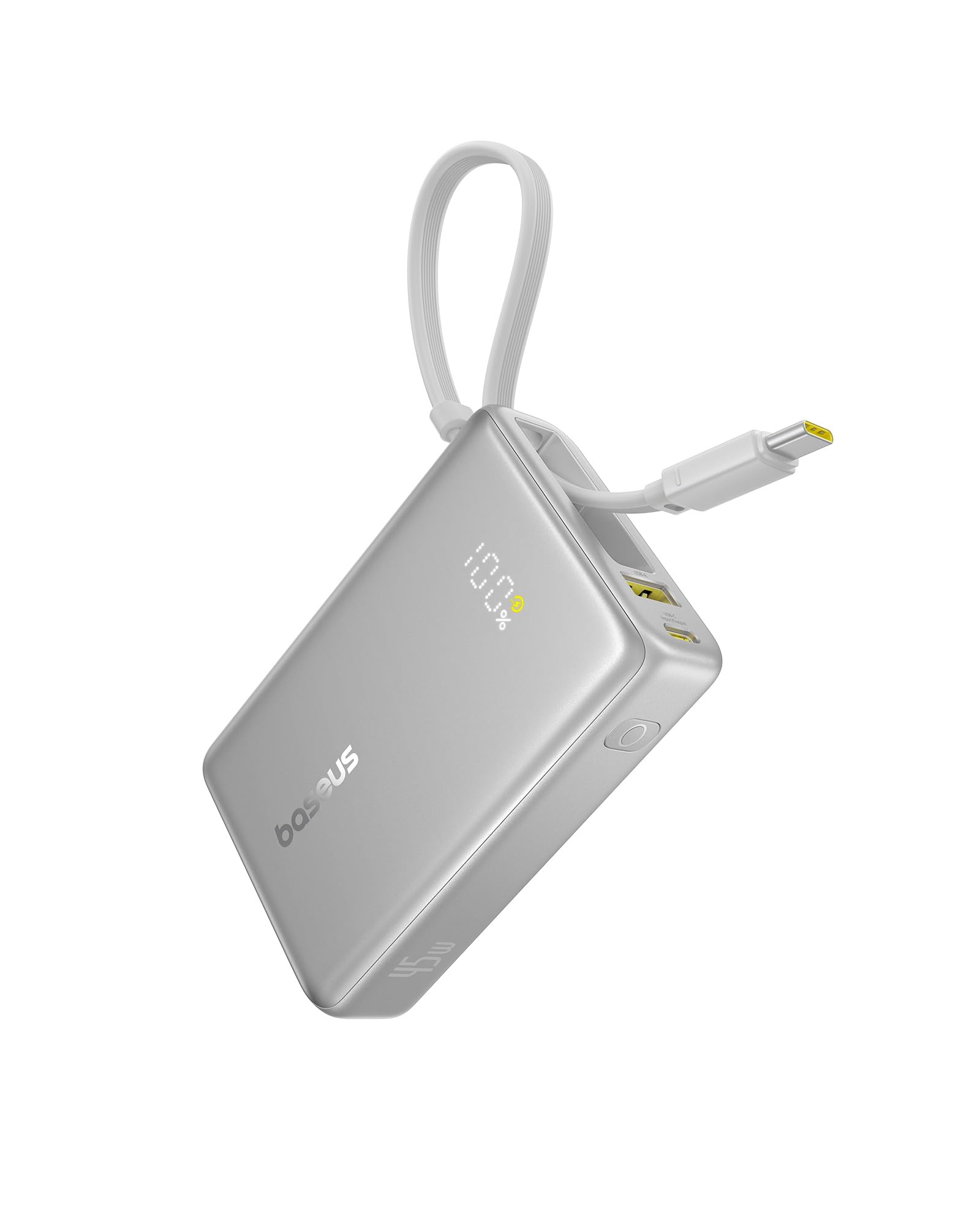 BaseusPower Bank, Picogo 10000mAh 45W 3-Output Portable Charger with Built-in USB-C Cable, PPS/PD QC Fast Charging External Battery Pack for iPhone 16/15/14/13 Series, Samsung S22 S21 Google iPad etc