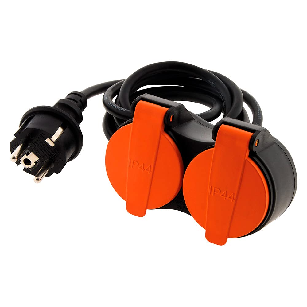 Zenitech Rallonge étanche 2 prises 2P+​T H07RN F 3x 1,​5mm² 5m avec clip de fixation orange