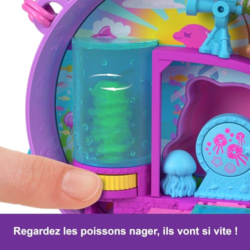 Polly Pocket Sauvetage du dauphin Coffret avec 2 mini-figurines, animaux marins et accessoires de l’océan, HWN96