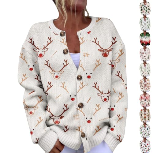Ugly Sweater Christmas Women Loose Fit Cute Print Button Down Cardigan - image 1