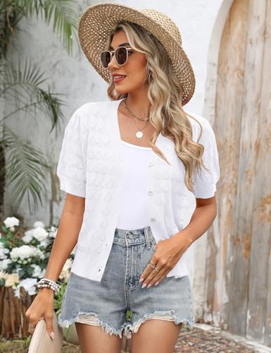 IECCP Cardigan Sweaters for Women Short Sleeve Lightweight Open Front Crochet Knit Shrugs 2025 Womens Fashion4