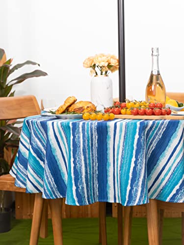 Yihomer Spring & Summer Outdoor Table Cloth - 60 Inch Round Tablecloth - Waterproof Wrinkle Free Table Cover With Zipper And Umbrella Hole, Crayon Art (Ocean) #TOP5