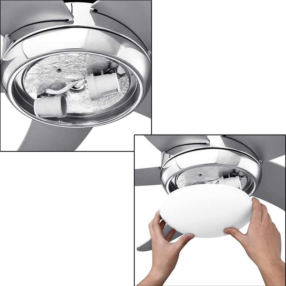 BAKAJI Ventilatore Lampadario da Soffitto 5 Pale in Legno con Lampada in Vetro Satinato 3 Velocità Inversione Rotazione Funzione Timer e Telecomando Attacco 2 Lampadine E27 Max 40W Diametro 132cm