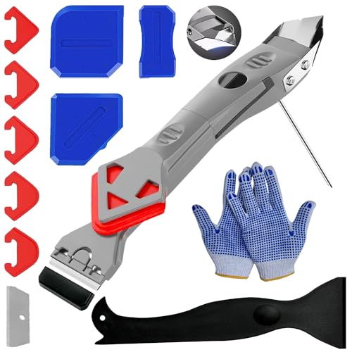 Yallafix Silicone Tool Finishing Pack with Safety Gloves Bathroom Sealant Remover Caulking Tools Kit Scraper Profiling Smoother Applicator Removal for Baths Tiles Floor Corners etc