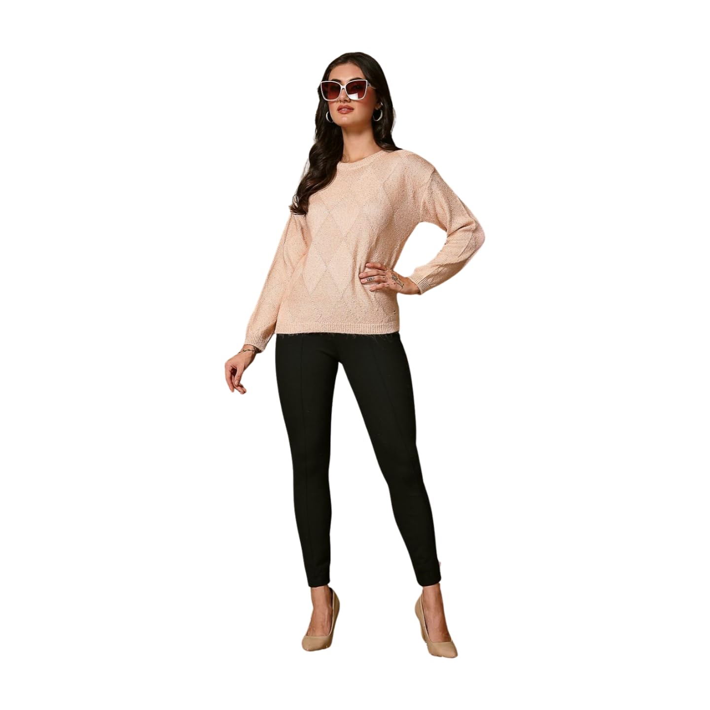 thirty threads Women Self Design Pullover Sweater Pink_T5W 25228-picture-29