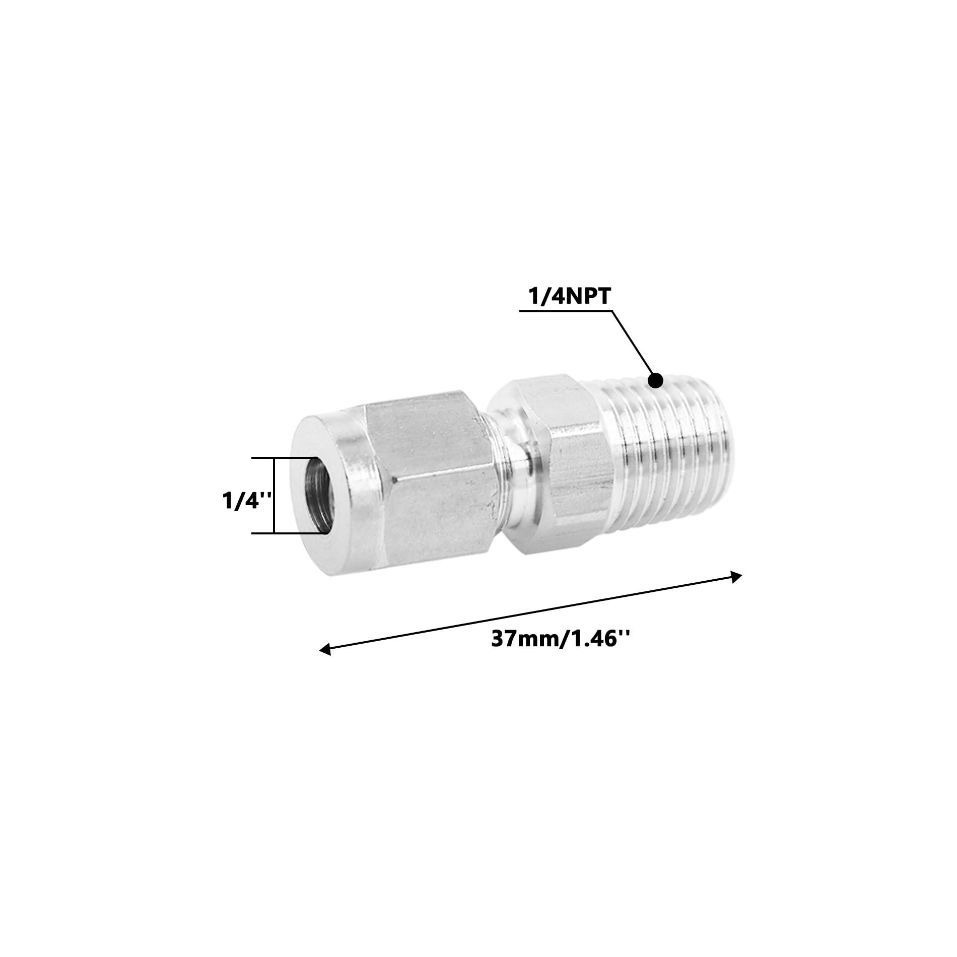 304 Stainless Steel Compression Fittings,TTZEZE Heavy Duty Coupler Tubing Adapters,Imperial Compression Tube Fittings,1PCS Metal Straight Adapters Compression Coupling Pipe Fittings NPT1/4-?1/4