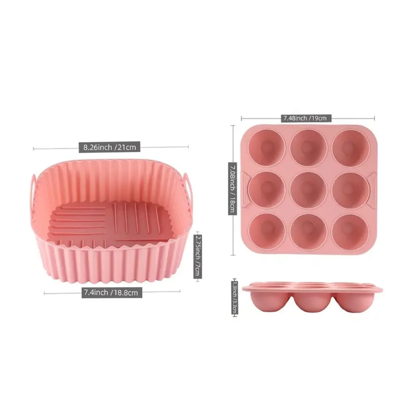 Revestimiento de silicona for freidora de aire de 2 piezas for hornear | Reutilizable, Antiadherente, Apto for Alimentos, Fácil de Limpiar(Pink)