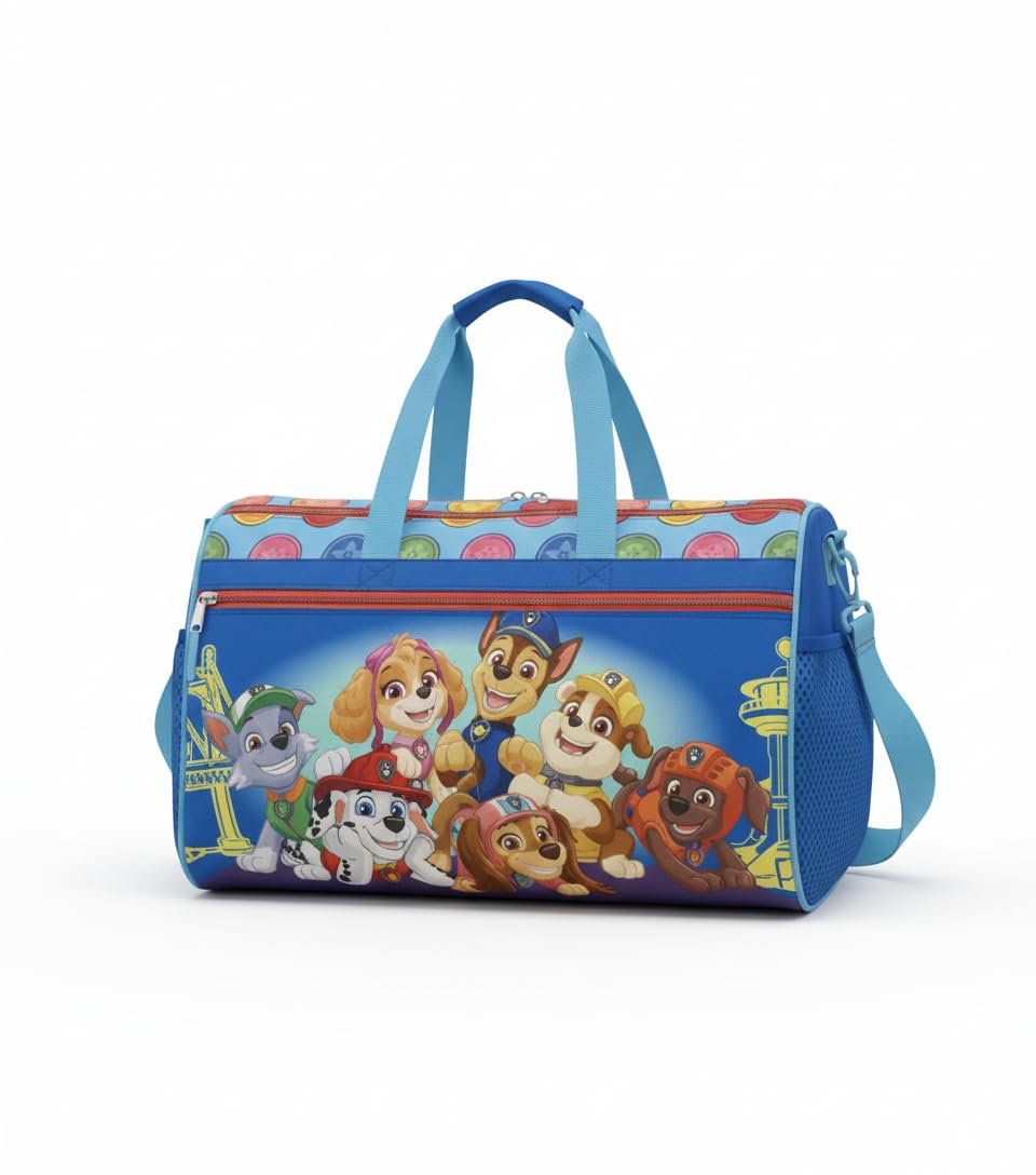 PAW Patrol Kids Duffle Bag 16.5" – Travel & Sports Bag with Zipper Pocket, Mesh Side Pockets & Shoulder Strap
