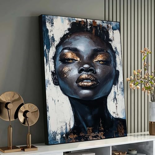Portrait femme or noir toile texturee art africain elegant - 2