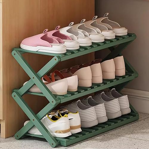 6-Tier Foldable Bamboo Shoe Rack - Space-Saving Shoe Shelf Stand for Entryway, Indoor/Outdoor, 50cm Height, Stylish Storage Solution for Shoes, Boots, and Sneakers