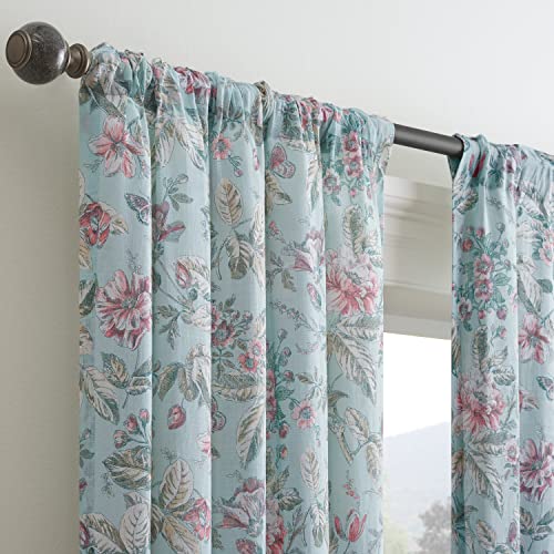 Waverly Porch Pavillion Floral Rod Pocket Or Back Tab Sheer Window Curtain For Living Room (1 Panel), 50 In X 95 In, Aqua #TOP4