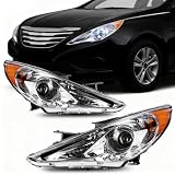 PHILTOP Headlight Assembly - Chrome Headlamp Replacement for 2011-2014 Hyundai Sonata, Clear Lens with Amber...