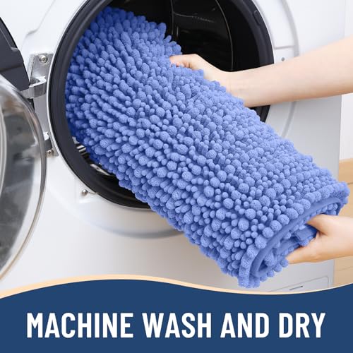 Image of Arotive Luxury Bathroom Ruuner Rugs 47x24, Extra Soft Thick Absorbent Shaggy Chenille Bath Rugs, Machine Wash Dry, Bath Mats for Bathroom Floor, Tub and Shower, Home Decor Accessories, Cornflower Blue