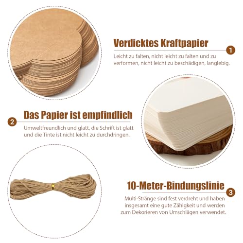50 Stück Mini Briefumschläge Set, Vintage Kraftpapier Umschläge mit 100 Blanko Karten und Hanfseil, Mini Briefumschläge mit Herz Verschluss für Geschenkkarten DIY Graffiti