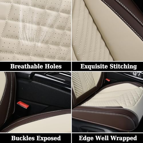 Image of Coverado Car Seat Covers, Front Seat Cover, 2 Pack Luxury Faux Leather Seat Covers for Cars, Waterproof Car Seat Protector Car Seat Cushion, Universal Automotive Seat Covers Fit - Bronw&Beige