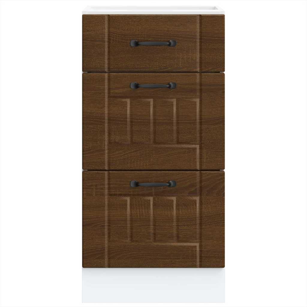 Küchen-Unterschrank Lucca Braun Eichen-Optik aus Holzwerkstoff, 40 x 46 x 81,5 cm, 2 Schubladen, verstellbare Füße, Stauraum für Schüssel, Teller, Töpfe und Küchenzubehör