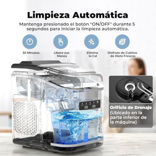 Miniatura 4 de Máquinas Para Hacer Hielo, Acmeenjoy 12kg 24h Maquina De Hielo Para Encimera, Hielo En 6-8 Minutos, Maquina De Hielo Portátil Y Autolimpiante Con Mango Para El Hogar Fiesta Cocina Bar