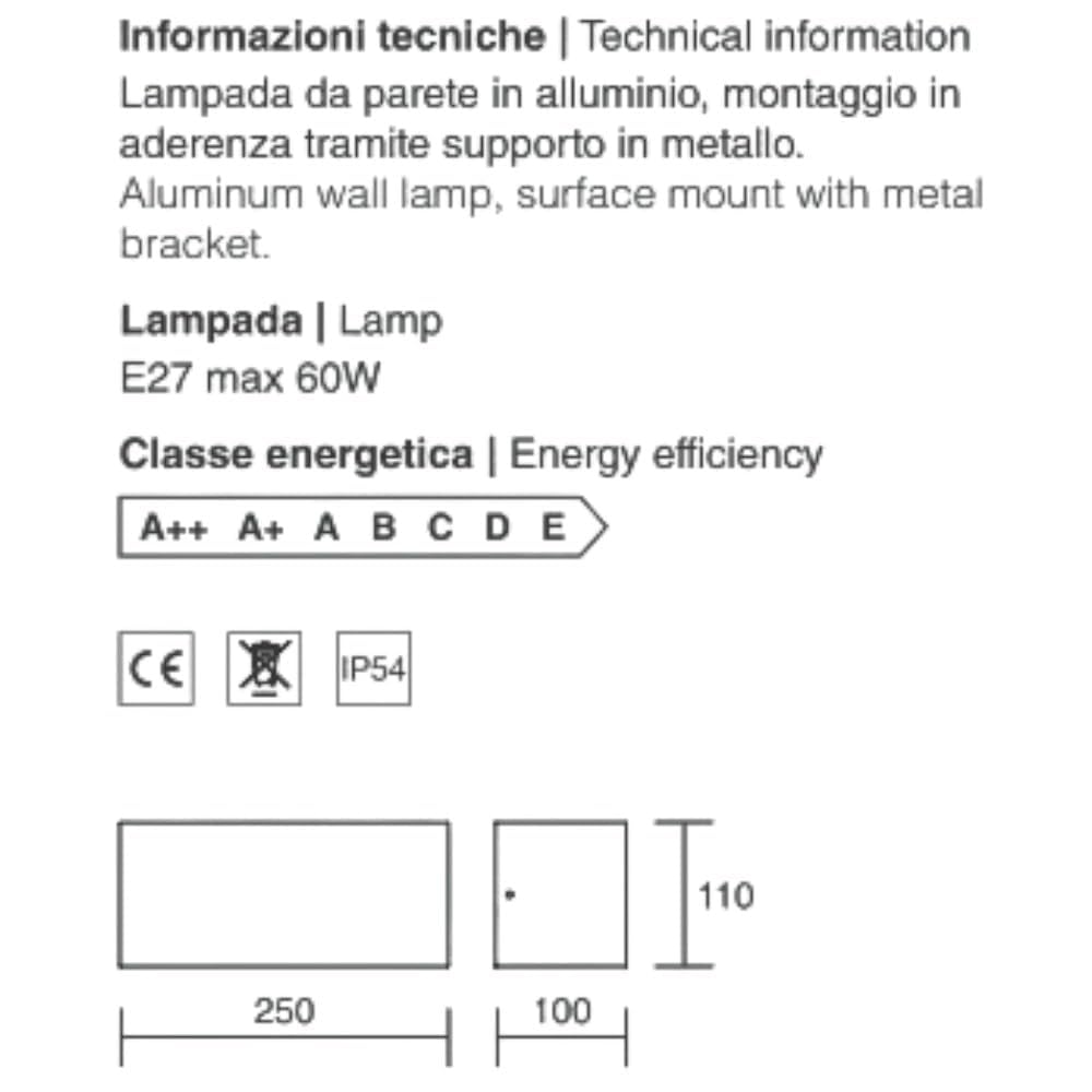 applique lampada da parete rettangolare per esterno ip54 marrone corten e27 led luce diffusa certificazione elettrica italiana