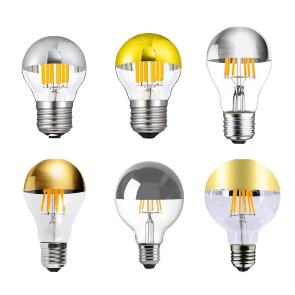 RZL Lighting, Paquete de 10, Bombilla de filamento LED AC220V E27 G45/A60/G80/G95 Bombilla semichapada Plateada/Dorada Bombilla de reflexión de Espejo Fuente de luz(Silver,G95 4W E27)