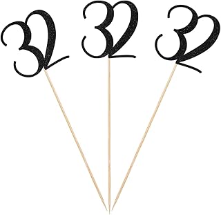 Black Glitter 32nd Birthday Centerpiece Sticks, 12-Pack Number 32 Table Topper Anniversary Party Decorations