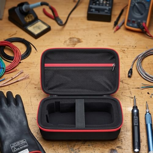 Image of Case Compatible for Fluke 17B+ /15B+ / 17B / 15B / /177 /179 / 113 /114 / 115 /116 / 117 /87V / 88V / 101 Digital Multimeter, Protective Travel Storage Bag with Detachable DIY Foam (Box Only) (Black+Red Zipper)
