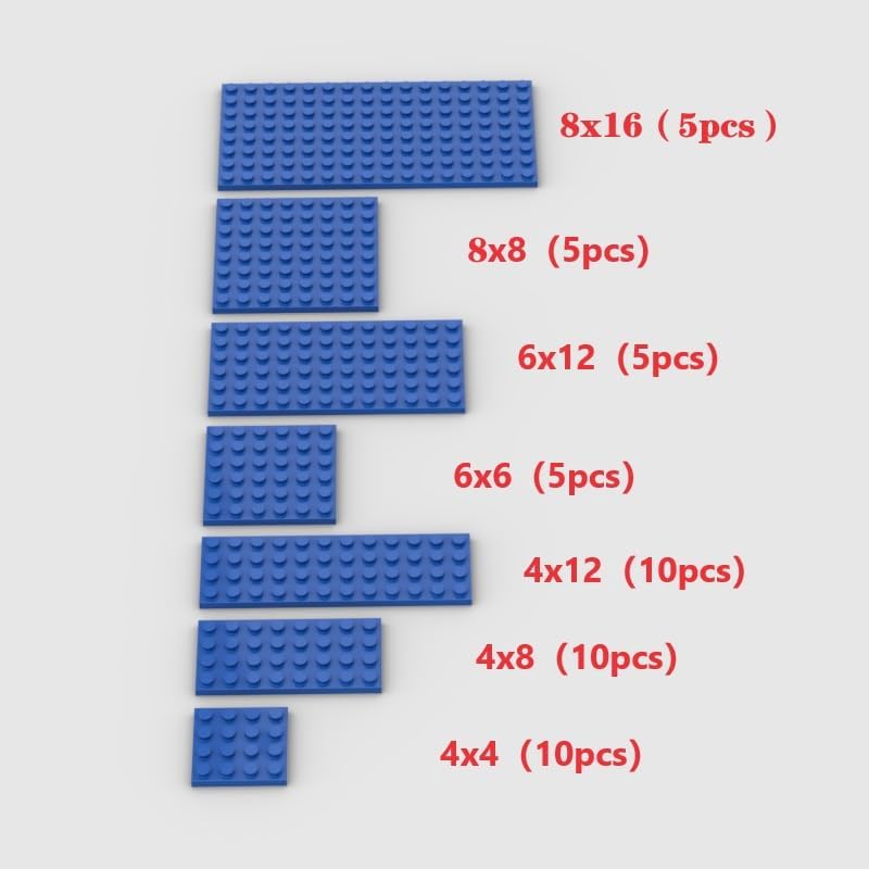 Classic Building Plate Assortment Pack, 50pcs Blue Bulk Plates with 7 Size Building Plate Base Plate, Compatible with Lego Parts and Pieces, Building Bricks, for Most Brands(Color:Blue)