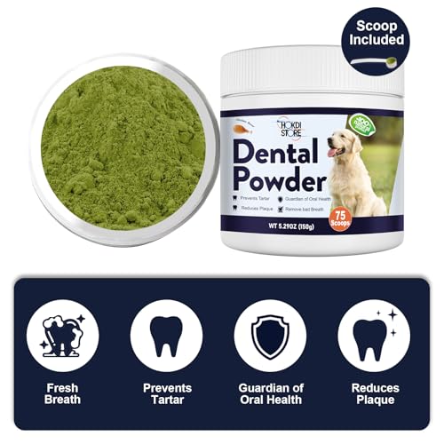 Image of Dog Breath Freshener Dental Powder-Teeth Cleaning Powder for Dogs with Probiotics & Herbs-Plaque & Tartar Remover Oral Care-Chicken & Bacon Flavor-45 & 75 Scoops