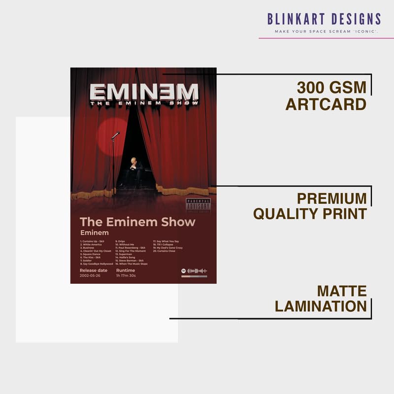 Image of BLINKART Eminem- The Eminem Show Wall Photo Frames | Wall Art for Bedroom, Living Room, Studio or Office | Album Cover Print with Spotify Song Link QR Code | Gift for Fans - 8x12 In