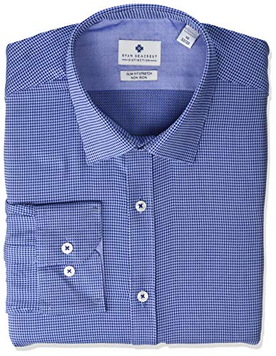 Ryan Seacrest Distinction Men's Button Up, Dark Blue Dobby, 15 34/35