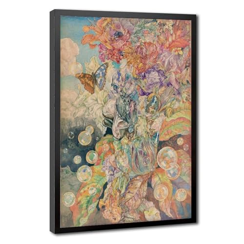 Toile papillon floral Andrey Avinoff effet irisé avec cadre à suspendre 20cm
