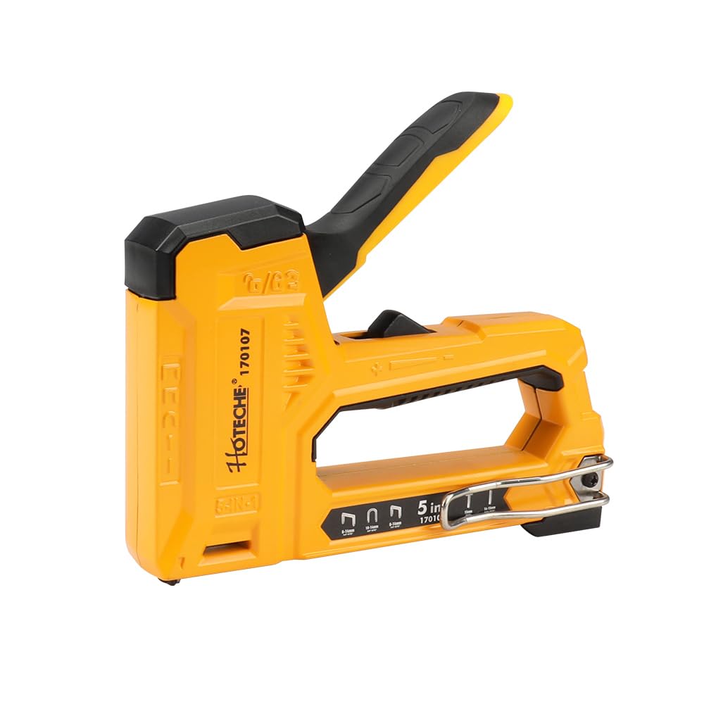Photo 1 of Hoteche 5-in-1 Aluminum Staple Gun, Fits T50/T25/T20/Esco 300/PIN 18GA, Yellow & Black